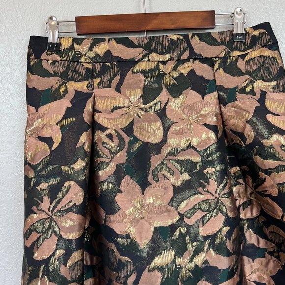 JustFab Golden Floral Jacquard Pleated Full Skirt Women's NEW Large NWT - Picture 4 of 12